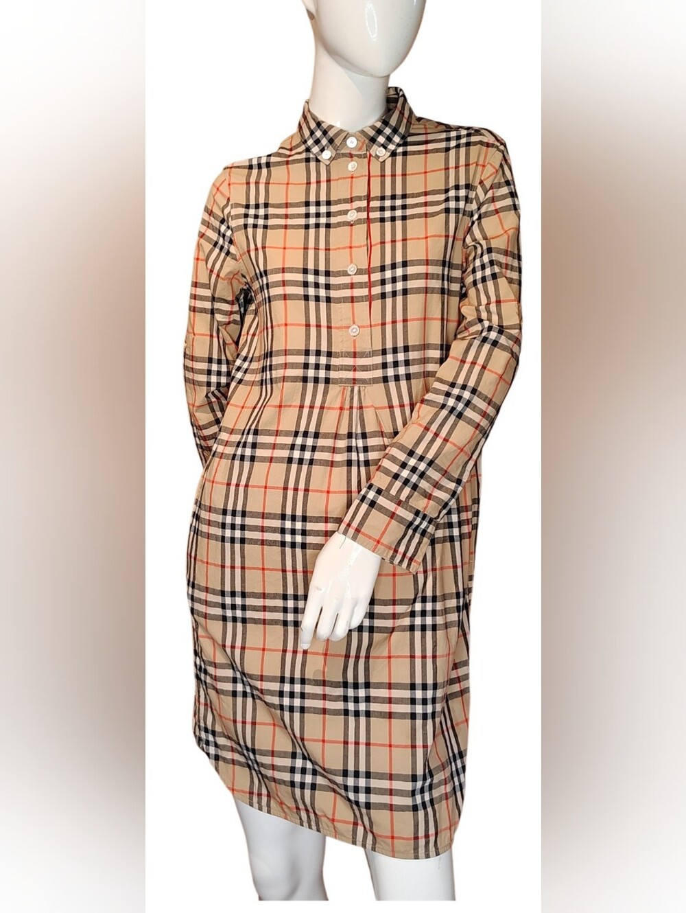 Burberry Beige Plaid Button-Front Shirt Dress Sz 4